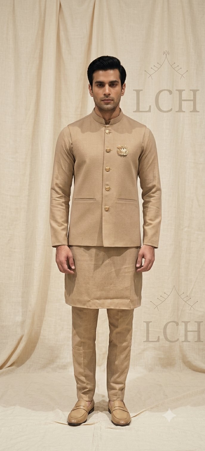 Beige nehru jacket set — from the LCH range