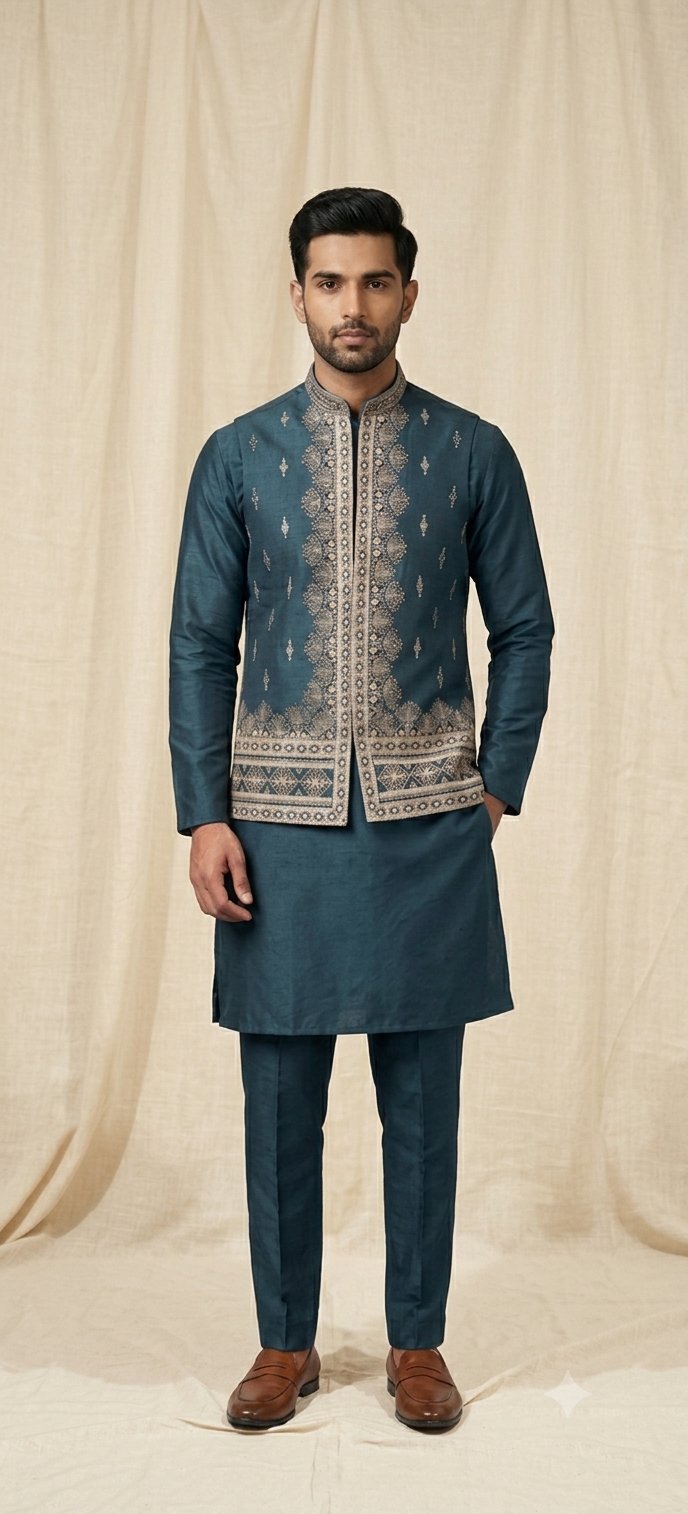 Teal nehru jacket set — from the LCH range